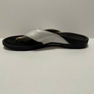 Abeo Womens Leather Orthotic Thong Sandals Size 10 Black & White